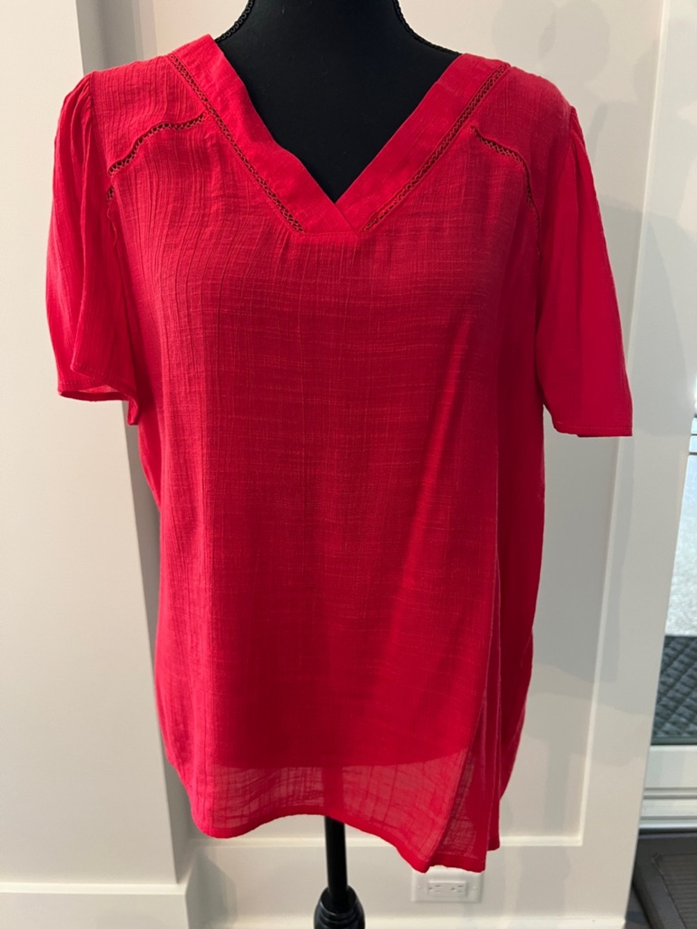 Counterparts Vibrant Red V-Neck Short Sleeve Blouse